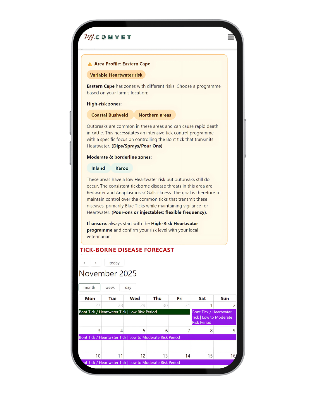 Screenshot of the My Comvet tick control section