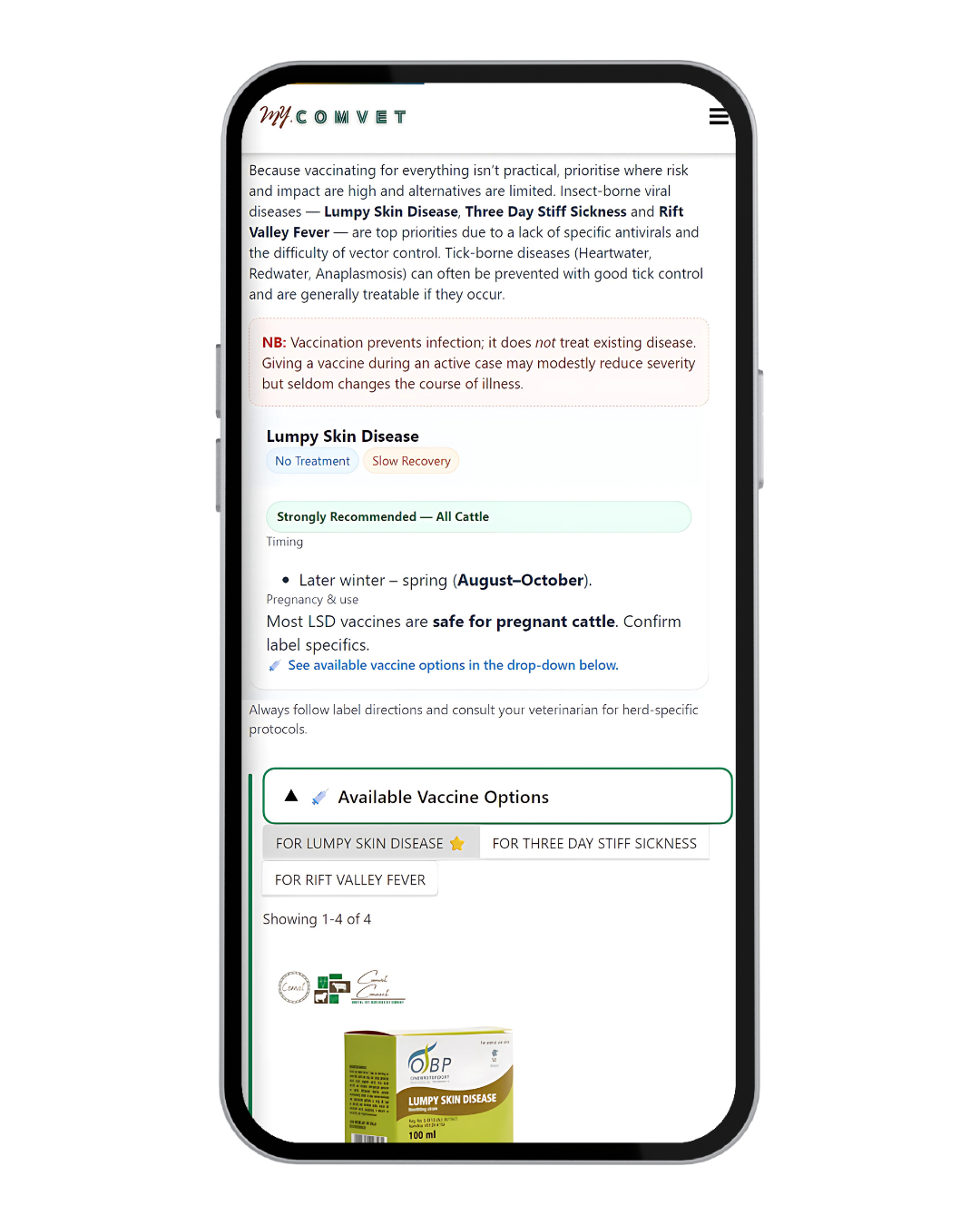 Screenshot of the My Comvet vaccination schedule section