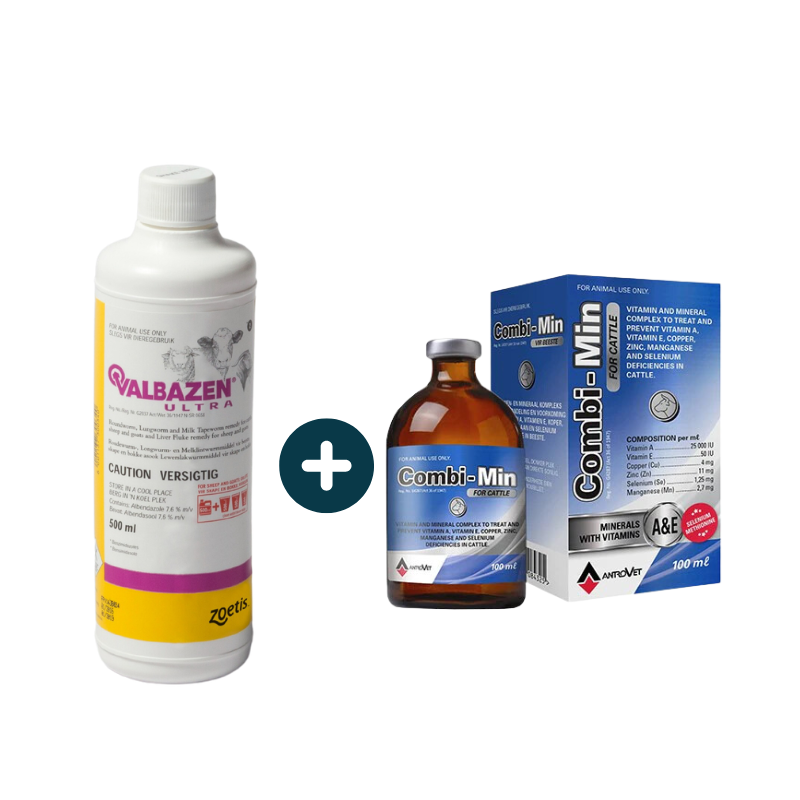 Valbazen Ultra 500ml + Combimin Cattle 100ml Combo